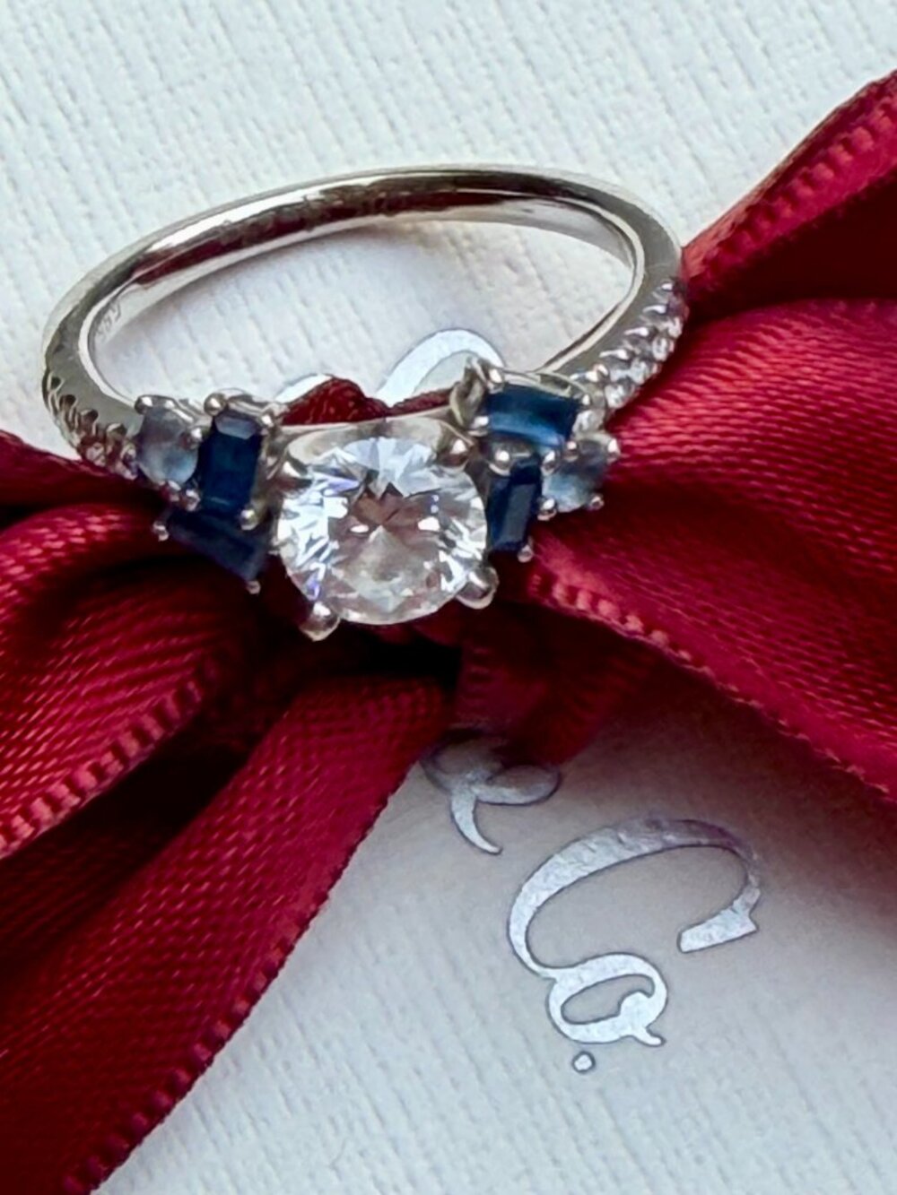 Sapphire Diamond Engagement Ring 5 3/4 NIB Shane & Co. 14K white gold